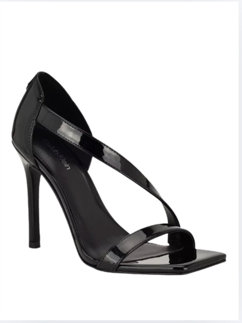 Calvin Klein Tracy Asymmetrical Strap High Stiletto Dress Sandals, Black, 7.5